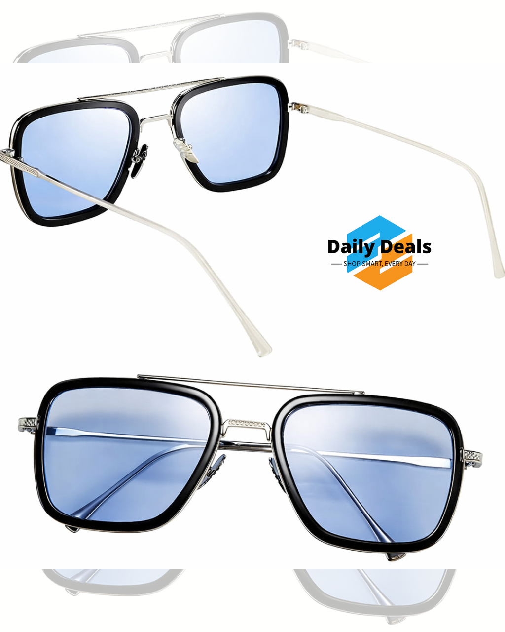 Ironman Blue Silver Retro Square Sunglass