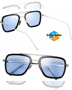 Ironman Blue Silver Retro Square Sunglass